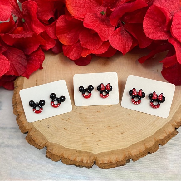 Mickey Mouse Enamel Stud Donut Earrings - Picture 3 of 8